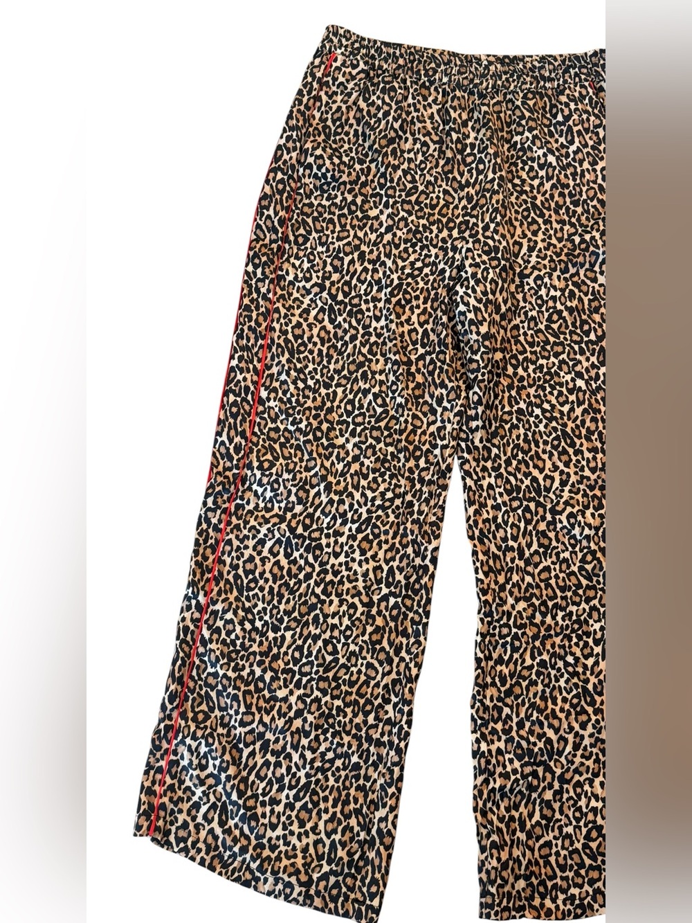 Anthropologie Leopard Pull-On Pants Wide Leg Tuxedo Stripe Fluid Satin Medium - Picture 4 of 13